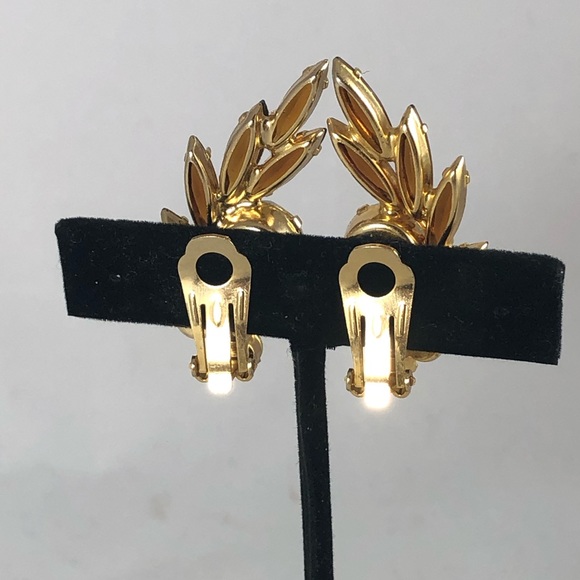 Vintage Amber and Clear Crystal Clip-On Earrings - Picture 3 of 3